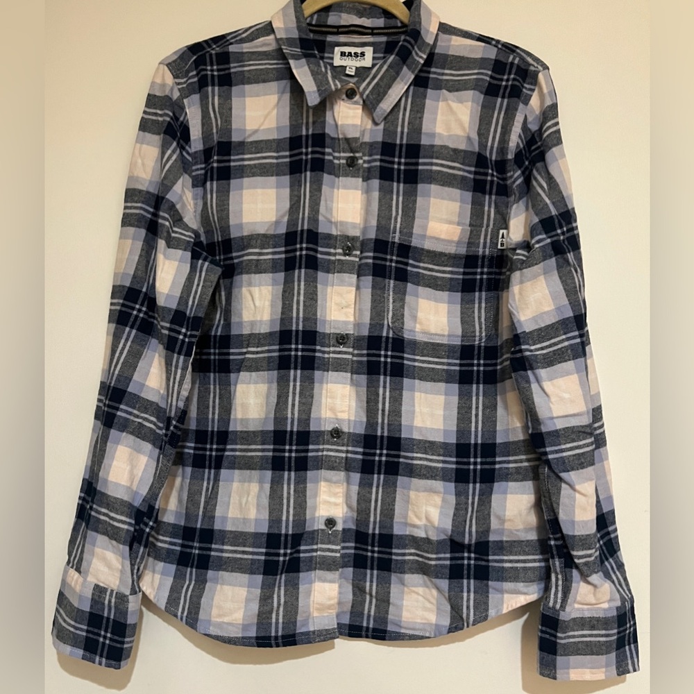 Women’s Bass Outdoor Checkered Flannel Shirt - Navy and Cream